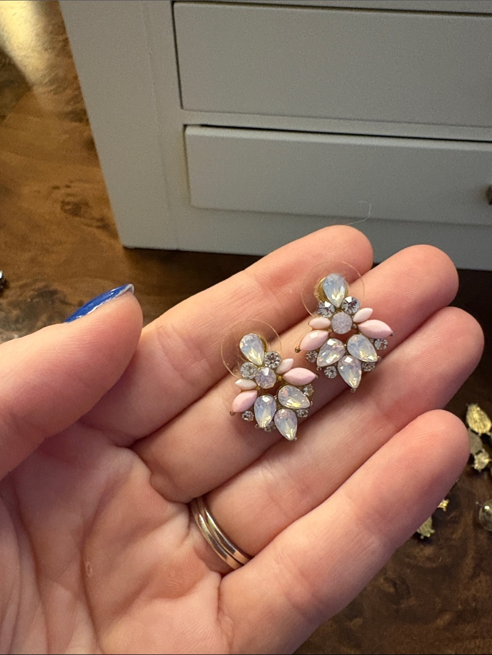 Delicate Pink Crystal Cluster Stud Earrings